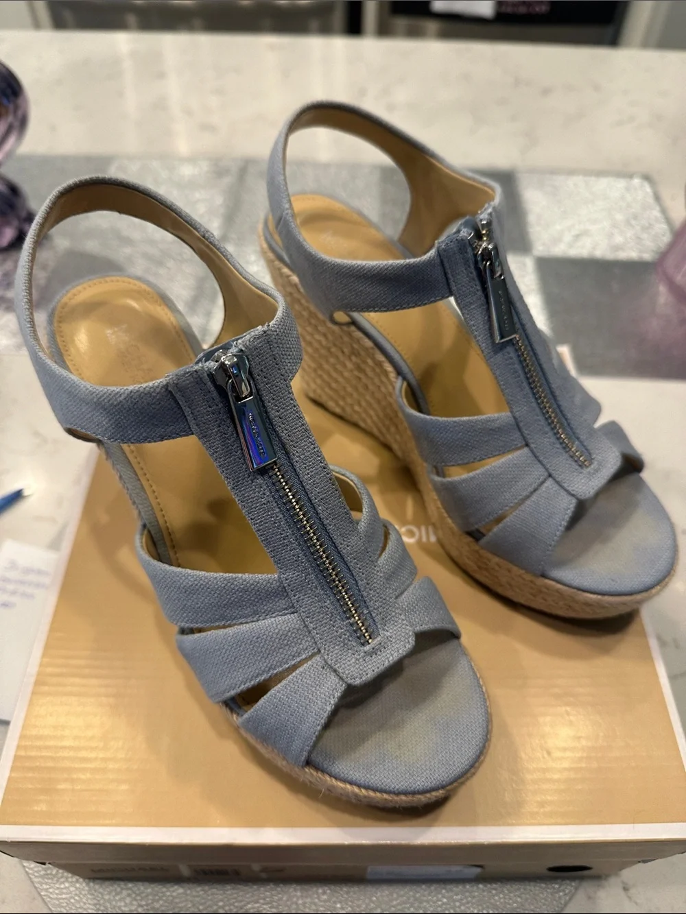 Michael Kors  Wedge Espadrille Sandals in Light Blue - Women's Zip Front